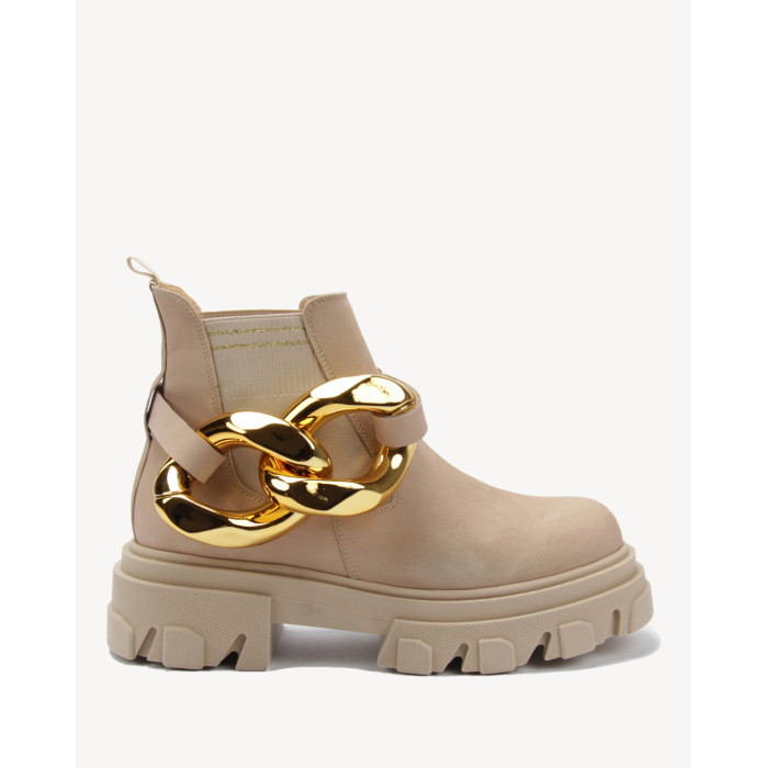 Damskie Beżowe Botki platforma 4cm skóra PL