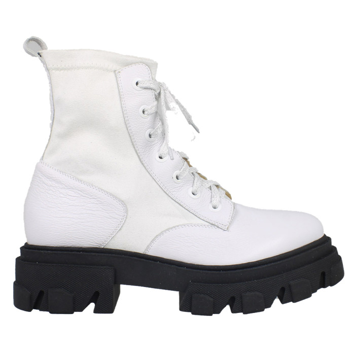 Damskie Białe Botki platforma 4cm skóra natura