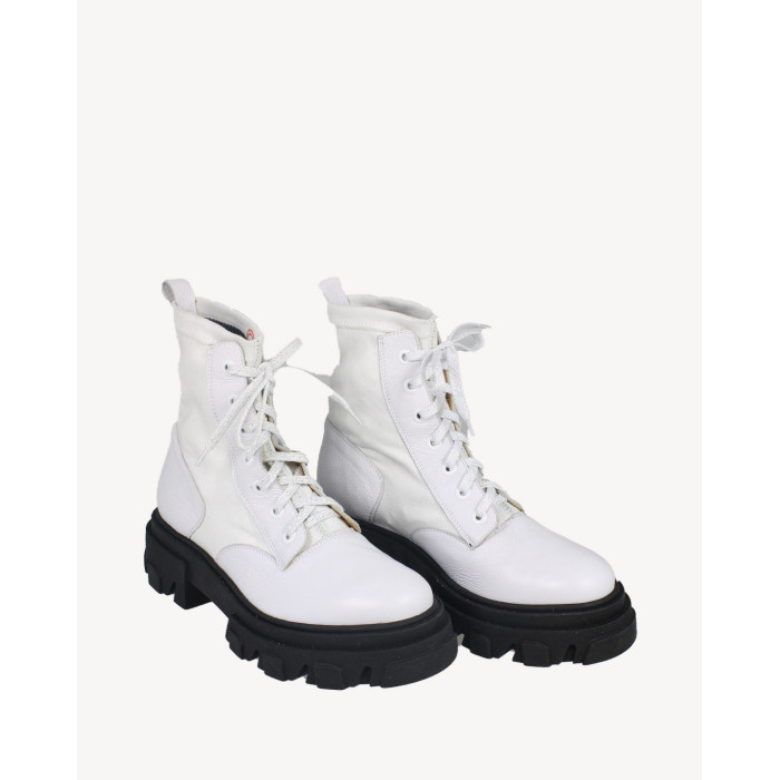 Damskie Białe Botki platforma 4cm skóra natura