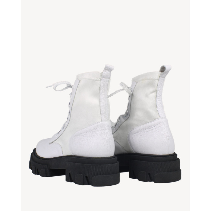 Damskie Białe Botki platforma 4cm skóra natura