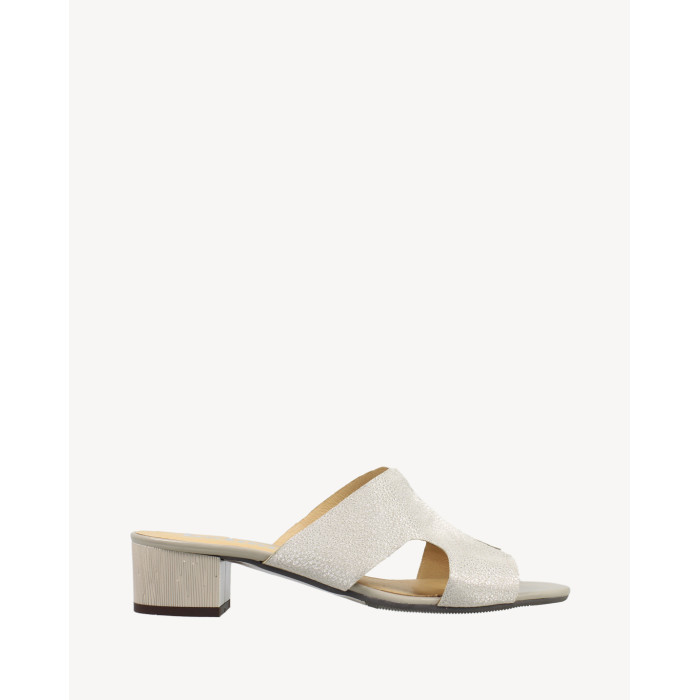 Women's Beige Flip Flops with 3 cm heel leather PL