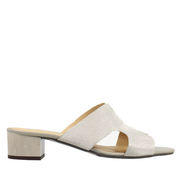 Women's Beige Flip Flops with 3 cm heel leather PL