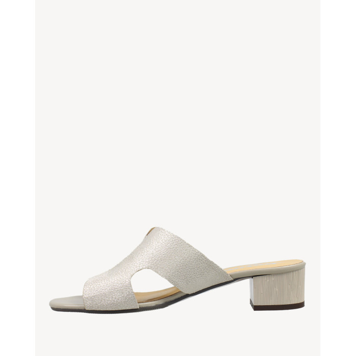 Women's Beige Flip Flops with 3 cm heel leather PL