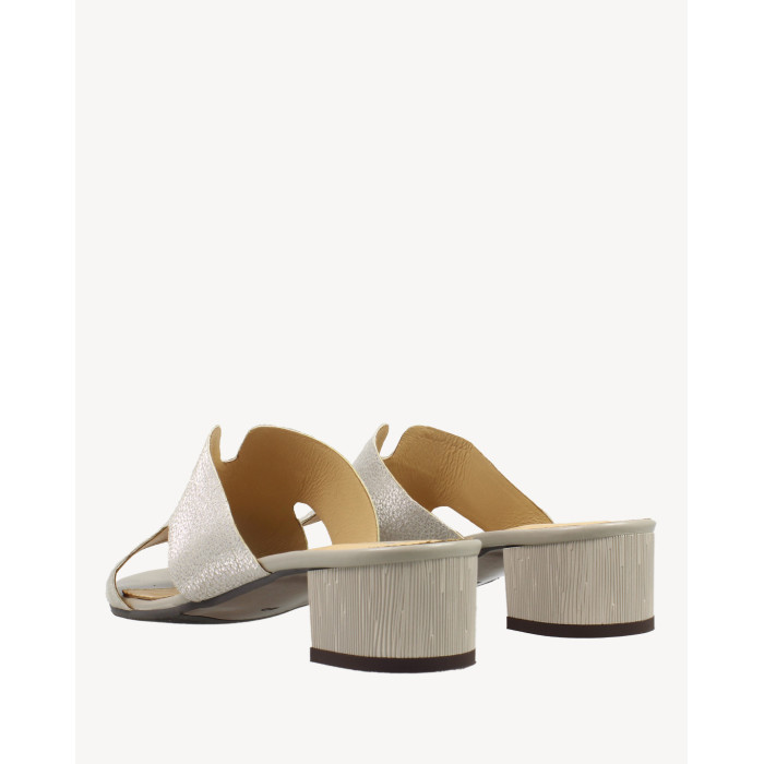 Women's Beige Flip Flops with 3 cm heel leather PL