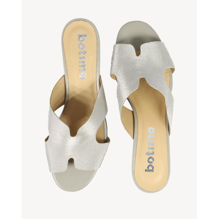 Women's Beige Flip Flops with 3 cm heel leather PL