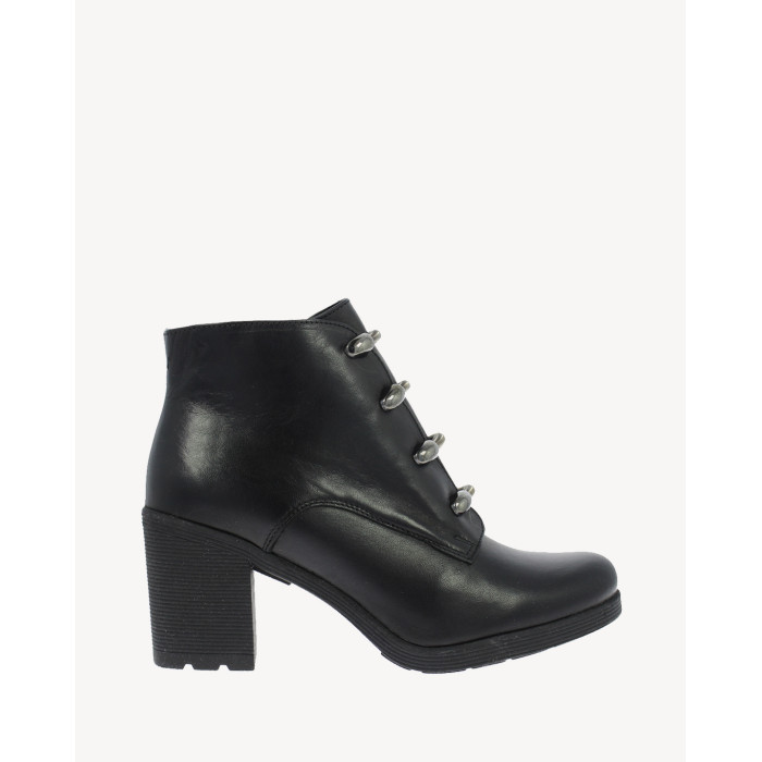 Czarne Botki ocieplane obcas 7 cm skórzane