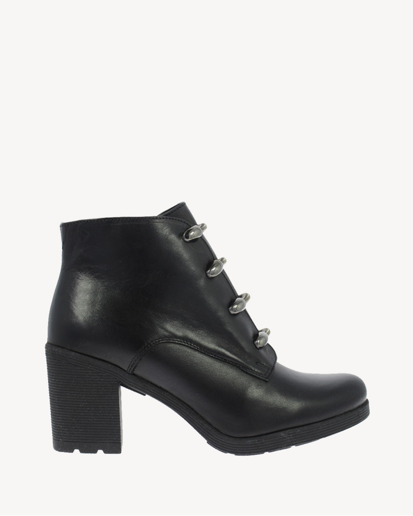 Czarne Botki ocieplane obcas 7 cm skórzane