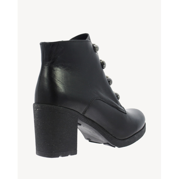 Czarne Botki ocieplane obcas 7 cm skórzane