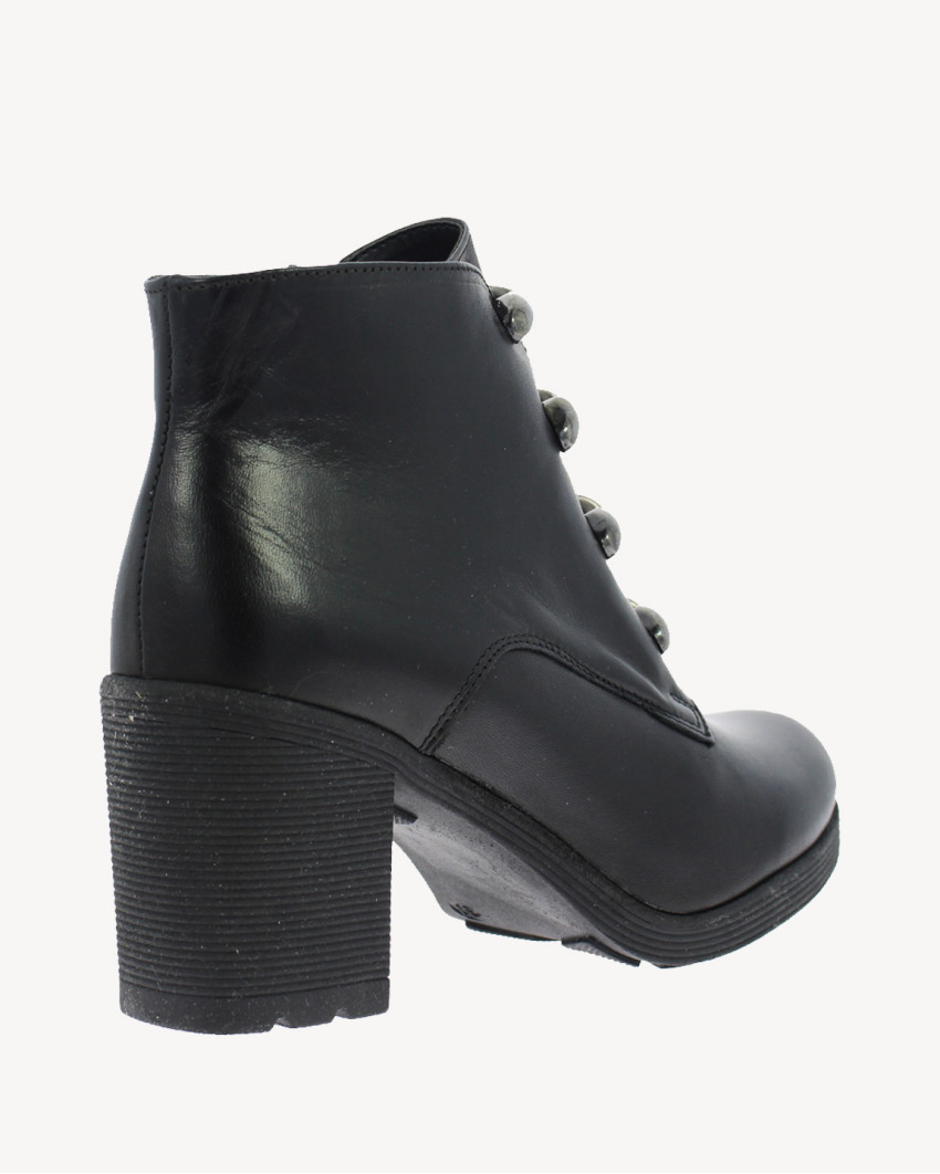 Czarne Botki ocieplane obcas 7 cm skórzane