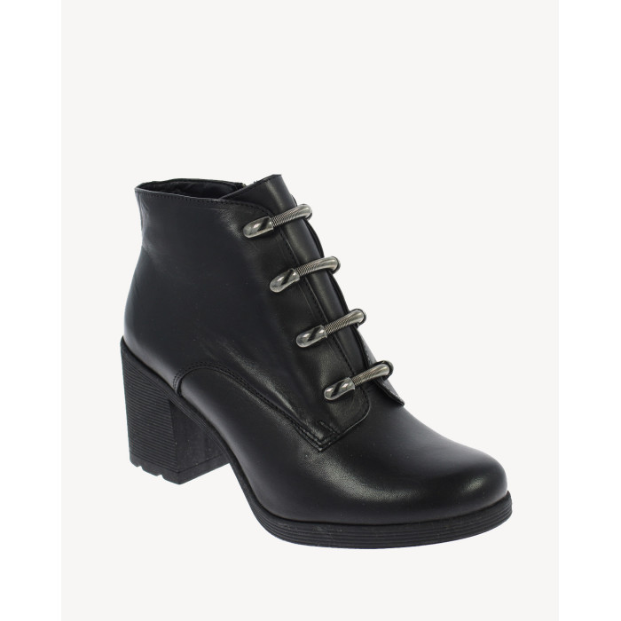 Czarne Botki ocieplane obcas 7 cm skórzane