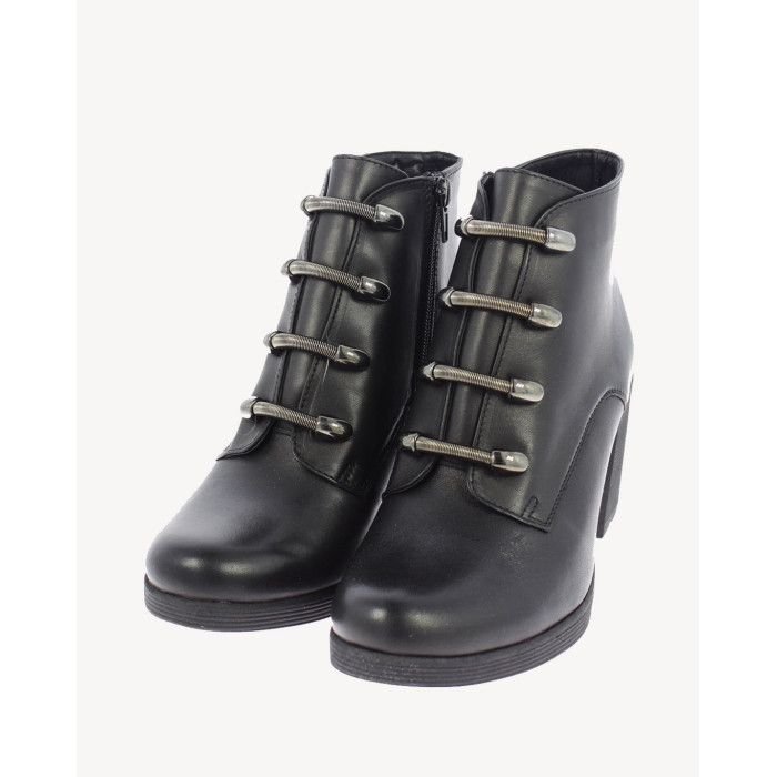 Czarne Botki ocieplane obcas 7 cm skórzane