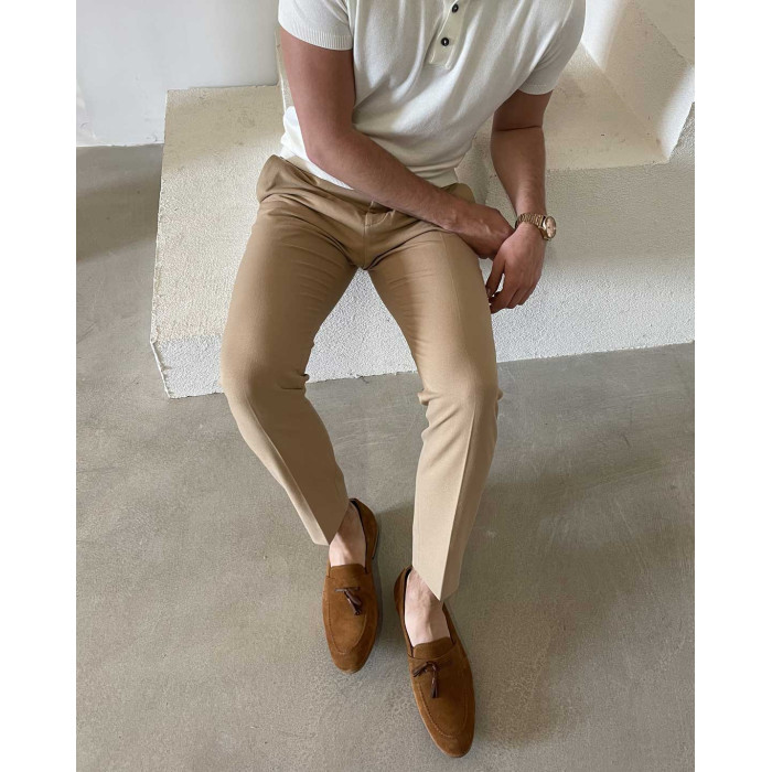 Męskie Rude Mokasyny eleganckie skóra welur