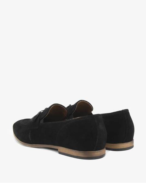 Black moccasins elegant leather velour