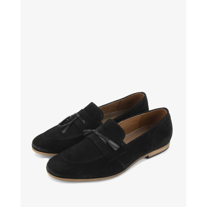 Black moccasins elegant leather velour