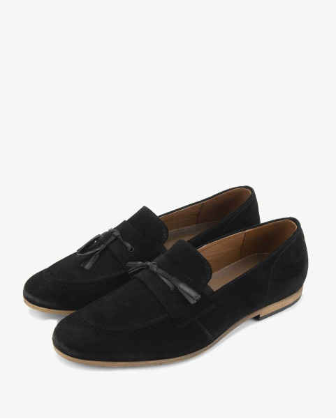 Black moccasins elegant leather velour