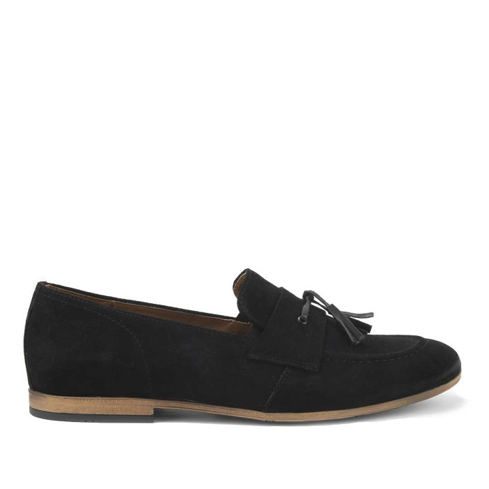 Black moccasins elegant leather velour