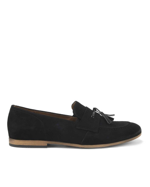 Black moccasins elegant leather velour