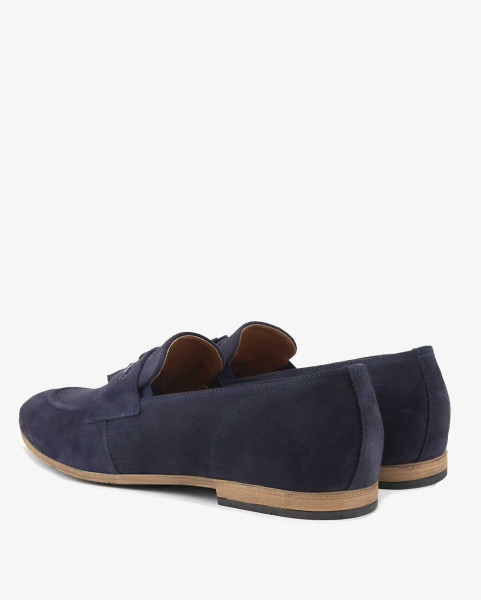 Navy blue moccasins elegant velour leather