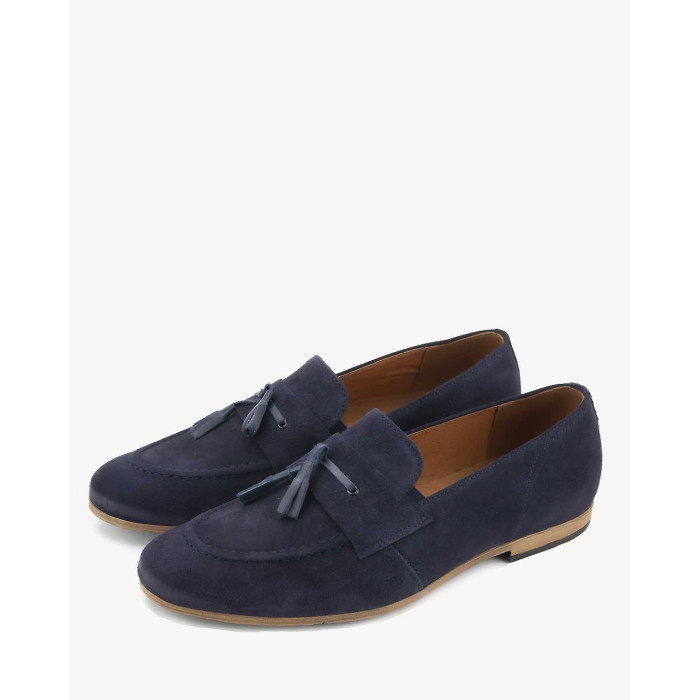 Navy blue moccasins elegant velour leather