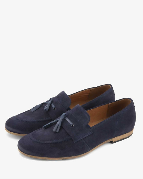 Navy blue moccasins elegant velour leather