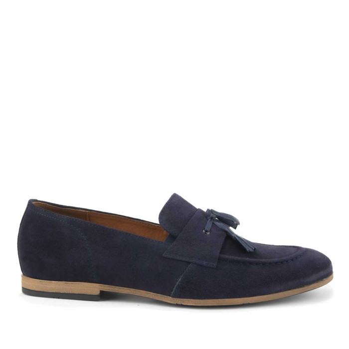 Navy blue moccasins elegant velour leather