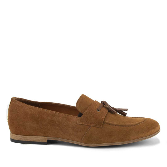 Męskie Rude Mokasyny eleganckie skóra welur