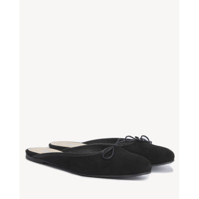 Black suede flip-flops with built-in front