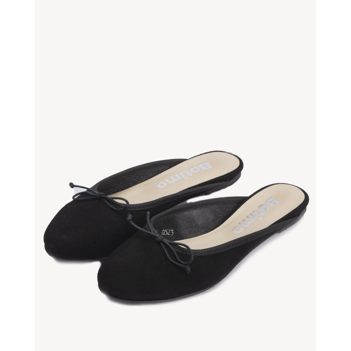 Black suede flip-flops with built-in front