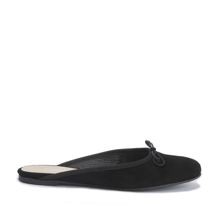 Black suede flip-flops with built-in front