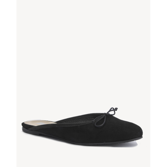 Black suede flip-flops with built-in front