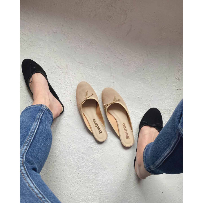 Black suede flip-flops with built-in front