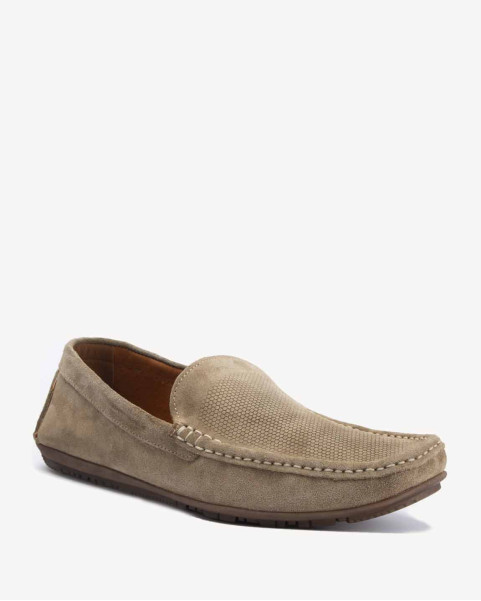 Beige men's moccasins velour leather