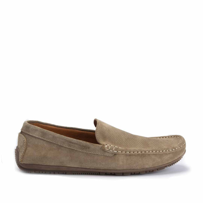 Beige men's moccasins velour leather