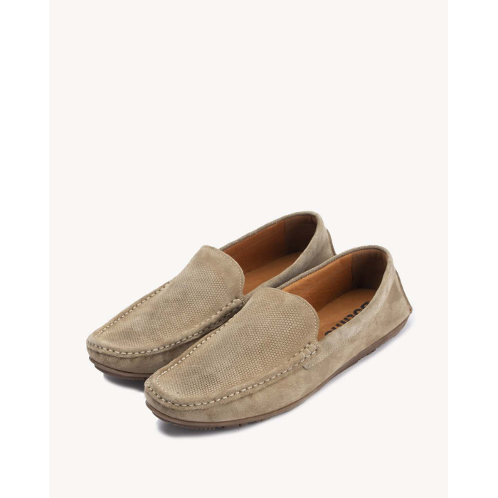 Beige men's moccasins velour leather