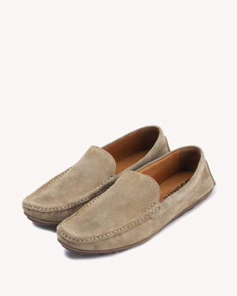 Beige men's moccasins velour leather