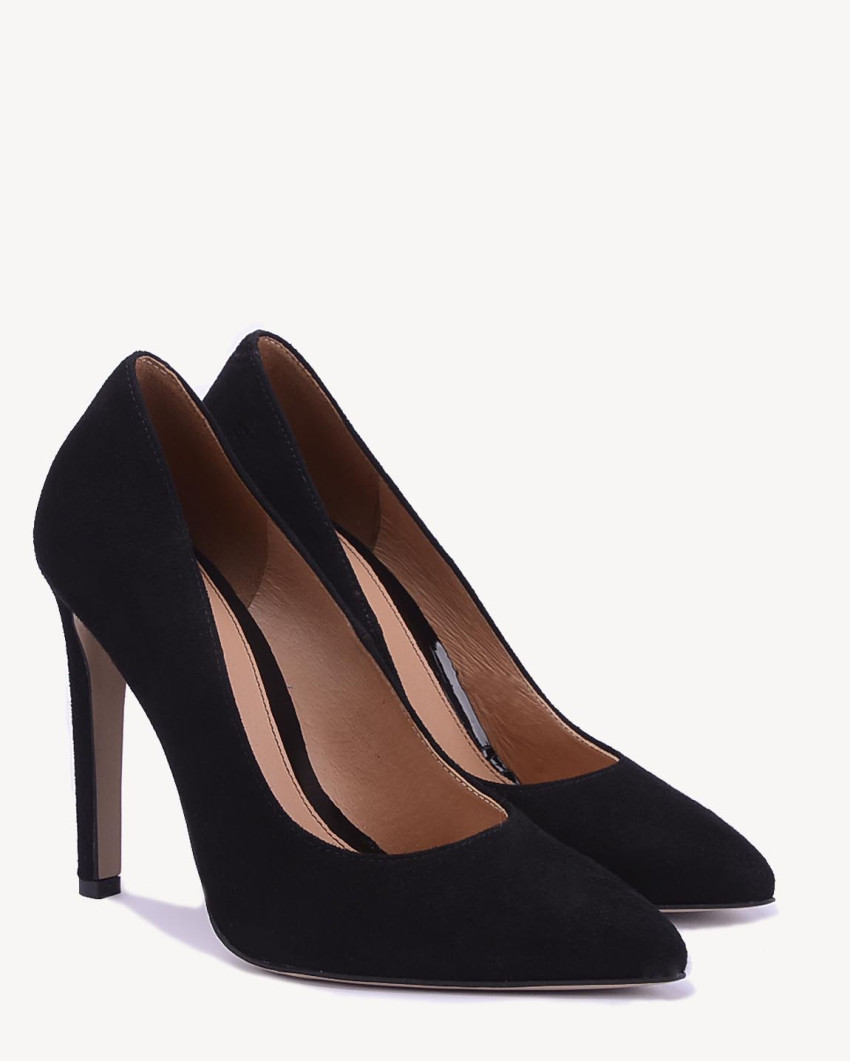 Black suede stilettos with 11 cm heel