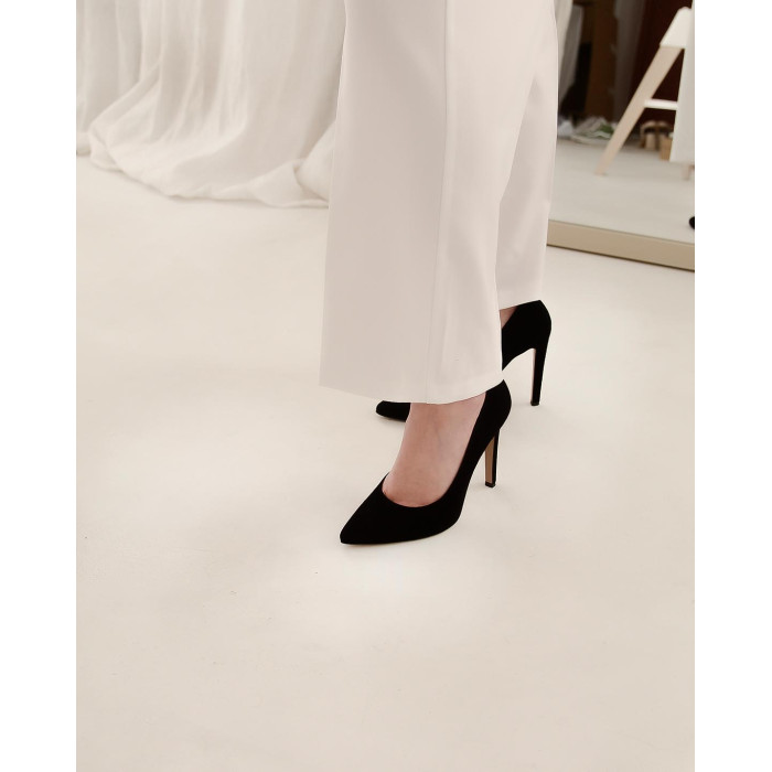 Black suede stilettos with 11 cm heel