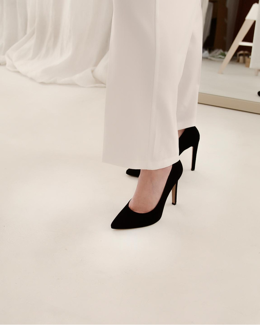 Black suede stilettos with 11 cm heel