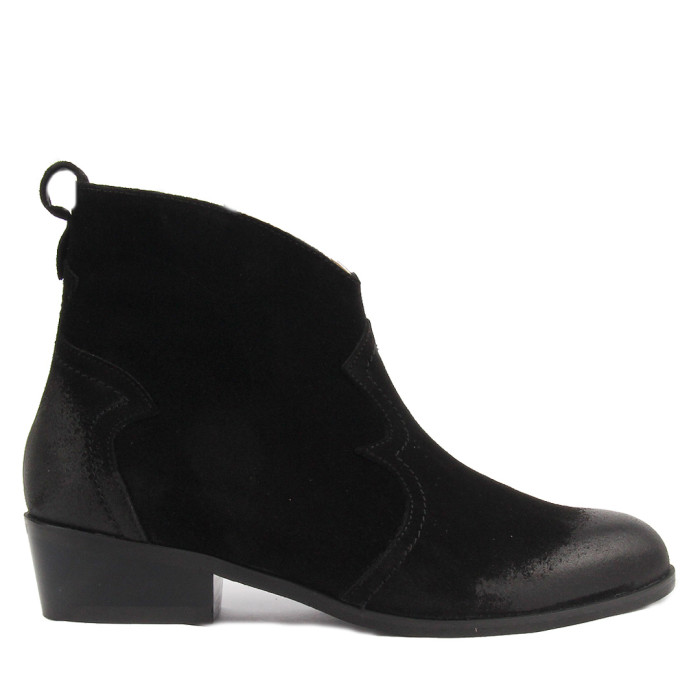 Black velour low heeled cowboy boots