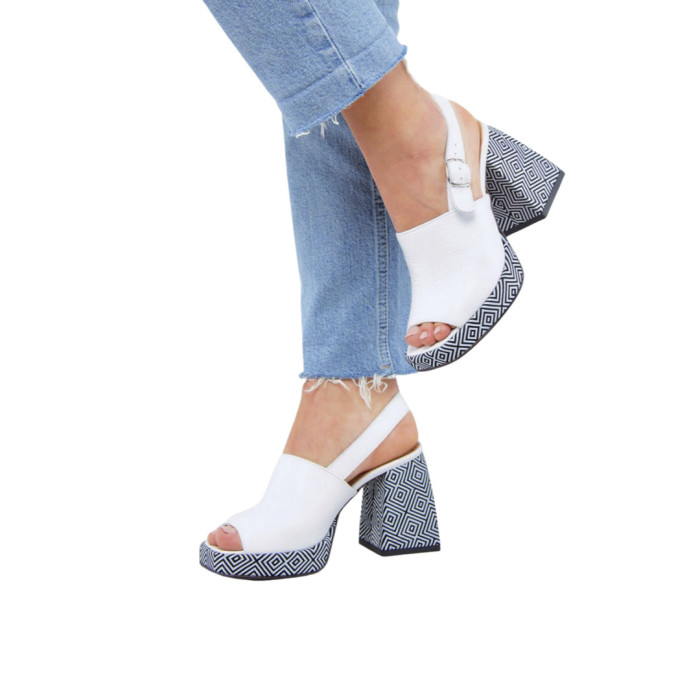 White heeled sandals