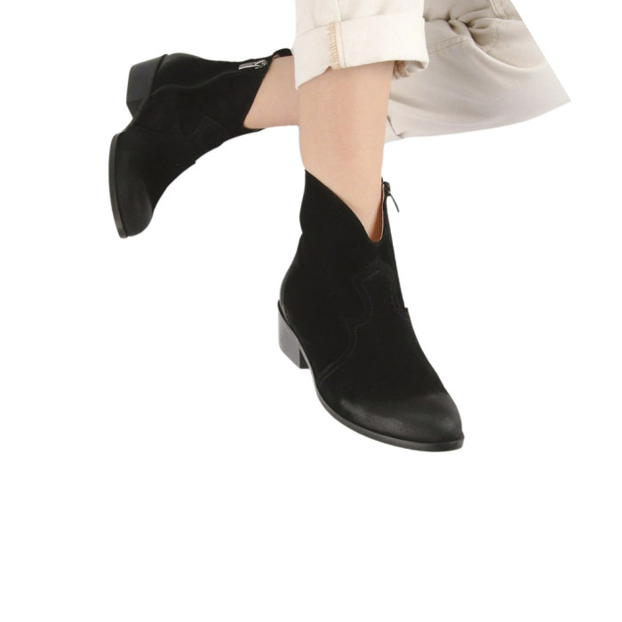 Black velour low heeled cowboy boots