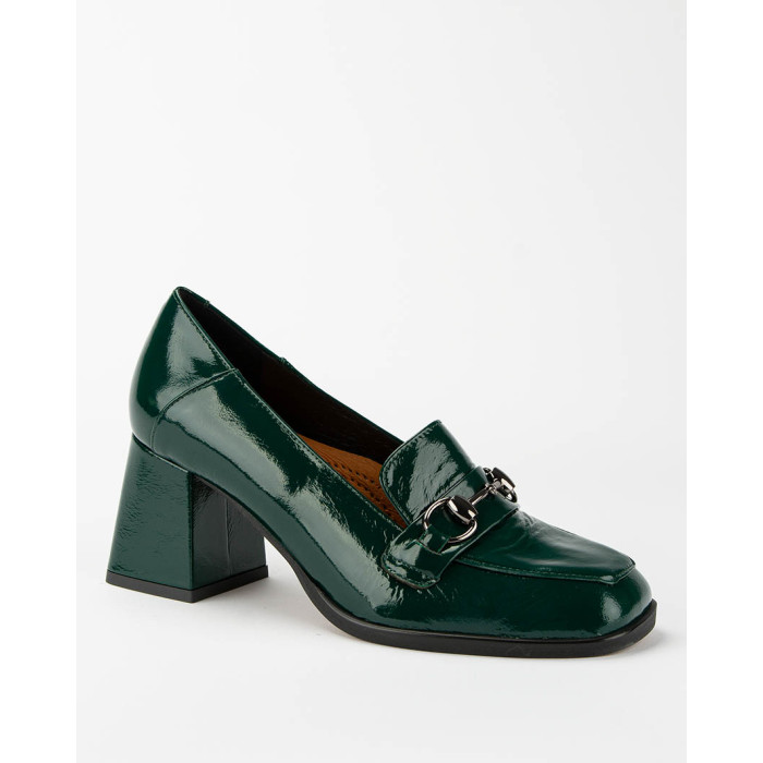 Green leather pumps on a 7cm block heel