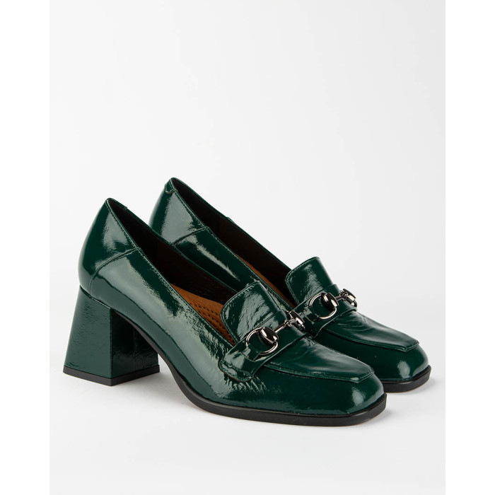 Green leather pumps on a 7cm block heel