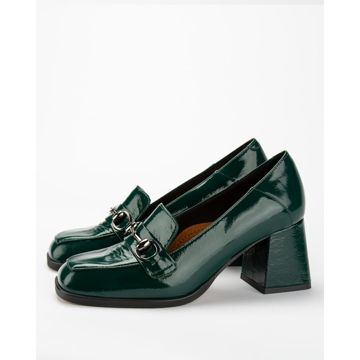 Green leather pumps on a 7cm block heel