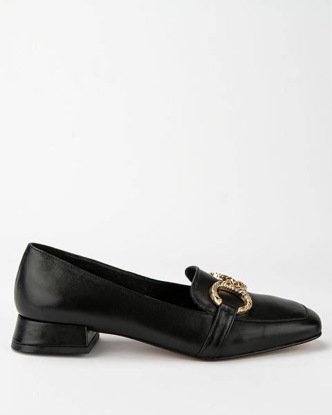 Black leather moccasins with low heel BOTIMO