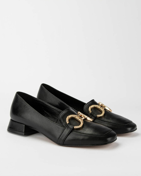 Black leather moccasins with low heel BOTIMO