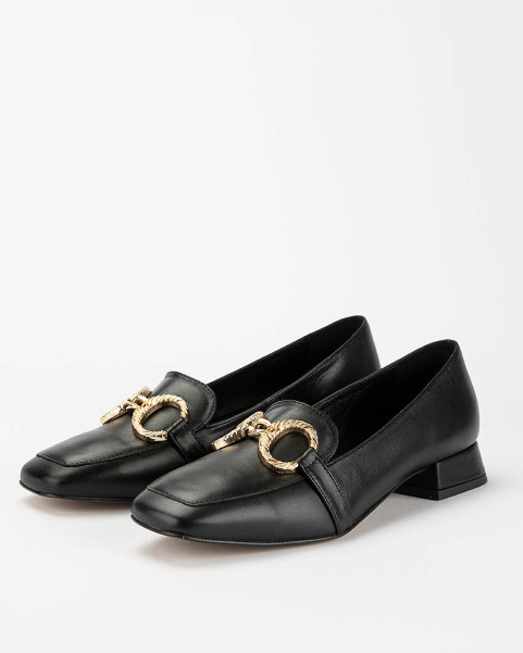 Black leather moccasins with low heel BOTIMO