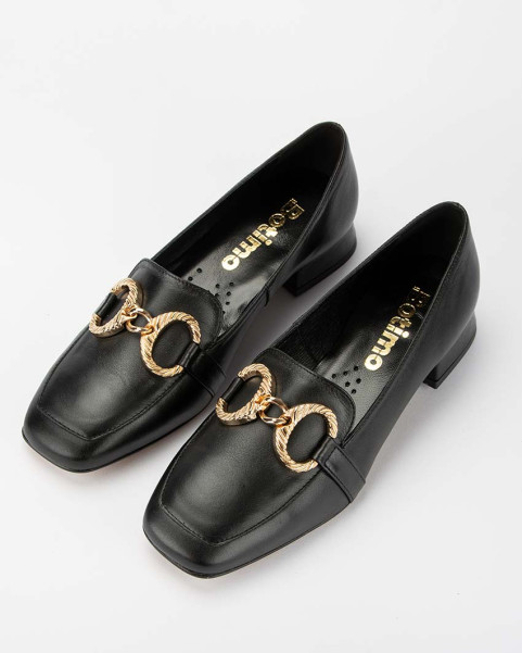 Black leather moccasins with low heel BOTIMO