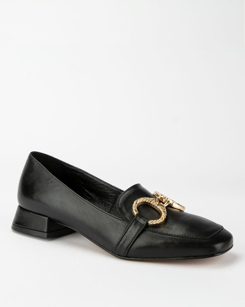 Black leather moccasins...