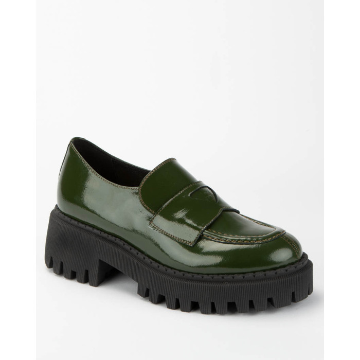 Green leather moccasin on platform BOTIMO